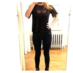 Black lace overlay top